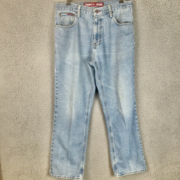 VTG Tommy Hilfiger Jeans‎ Mens 32x30 Blue Baggy Loose Wide Leg 90s Flag Logo USA